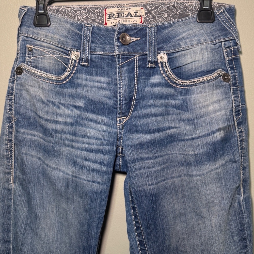 Ariat REAL Denim Womens 28R Straight Leg Jeans Medium Wash Distressed R.E.A.L. - Picture 9 of 9